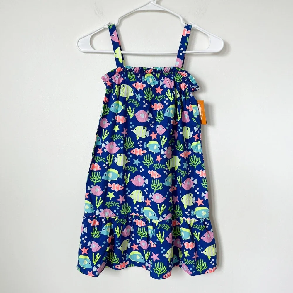 NEW Gymboree Splish Splash Fish Ruffle Dress Girls 12 Blue Pink